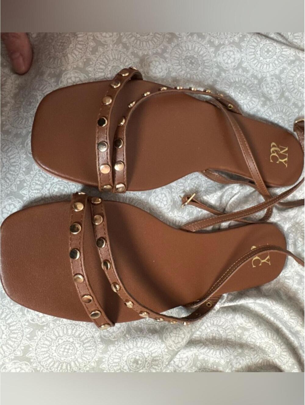 New York & Company Brown Studded Strappy Sandals